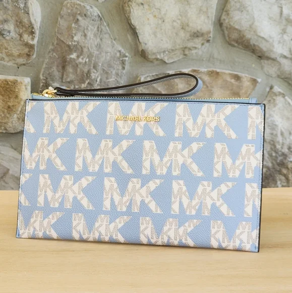 MICHAEL Michael Kors Bags Michael Kors Jet Set Logo Lg Zip Clutch Wristlet Blue Poshmark